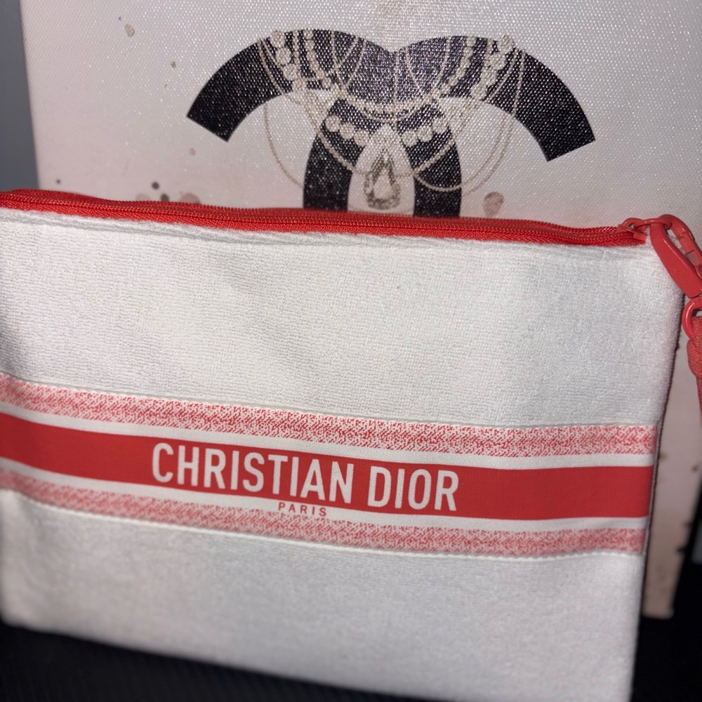 Dior Red and White Cosmetic Bag